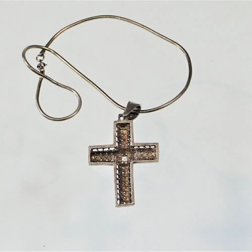 Vintage Huge 3.25 inch Cross Pendant Necklace 18 in Chain Stainless Steel Unisex